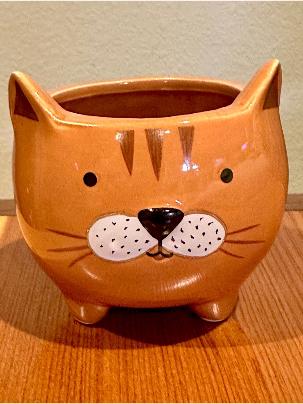 Ceramic Small Pot Glazed Cute Cat Face Footed Succulent Plant / Trinket Holder